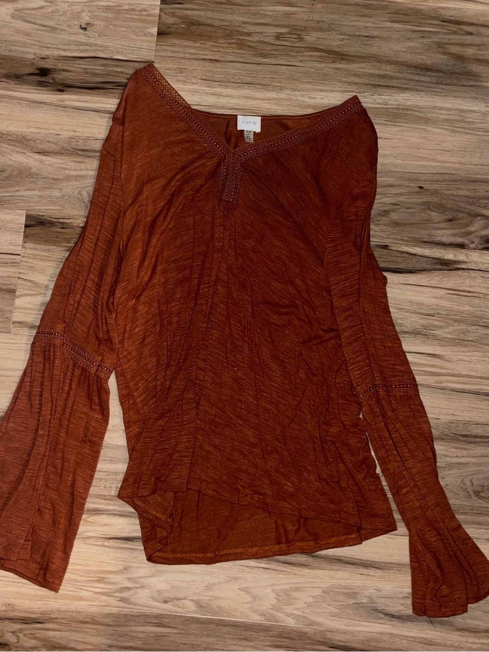 Cupio Burnt Orange Long Sleeve V-Neck Top